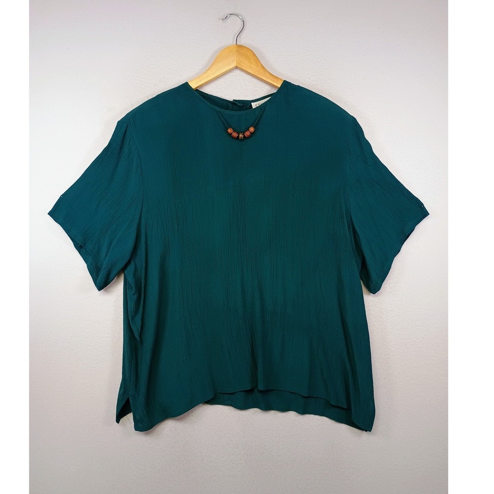 Boho Artsy‎ Collections Internationale Womens LG Teal Rayon Crinkle Blouse K3023